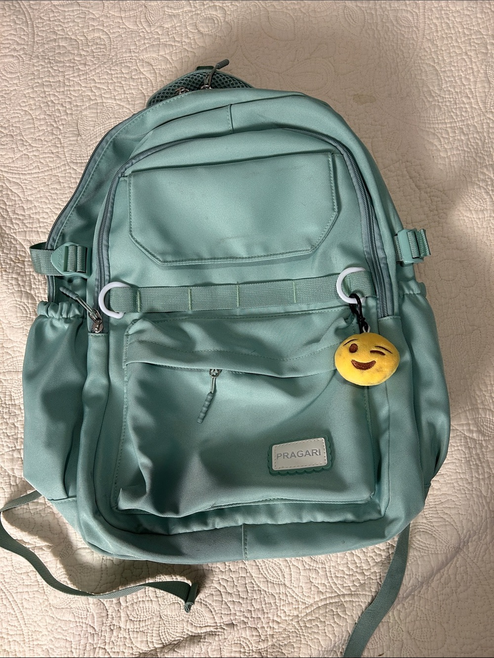 Pragari Mint Green Backpack with Emoji Charm